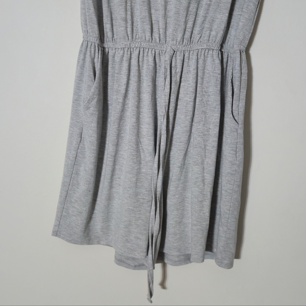 ZENANA 1X Loungewear Grey Romper Elastic Waist Keyhole Back Short Sleeve Dress - Picture 4 of 14